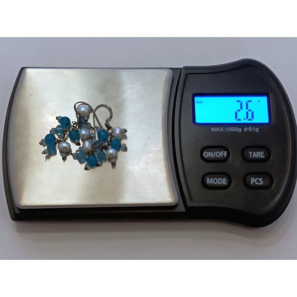 Sterling Silver Chalcedony & Pearl Cluster Dangle Earrings 1.5 in - Picture 11 of 13